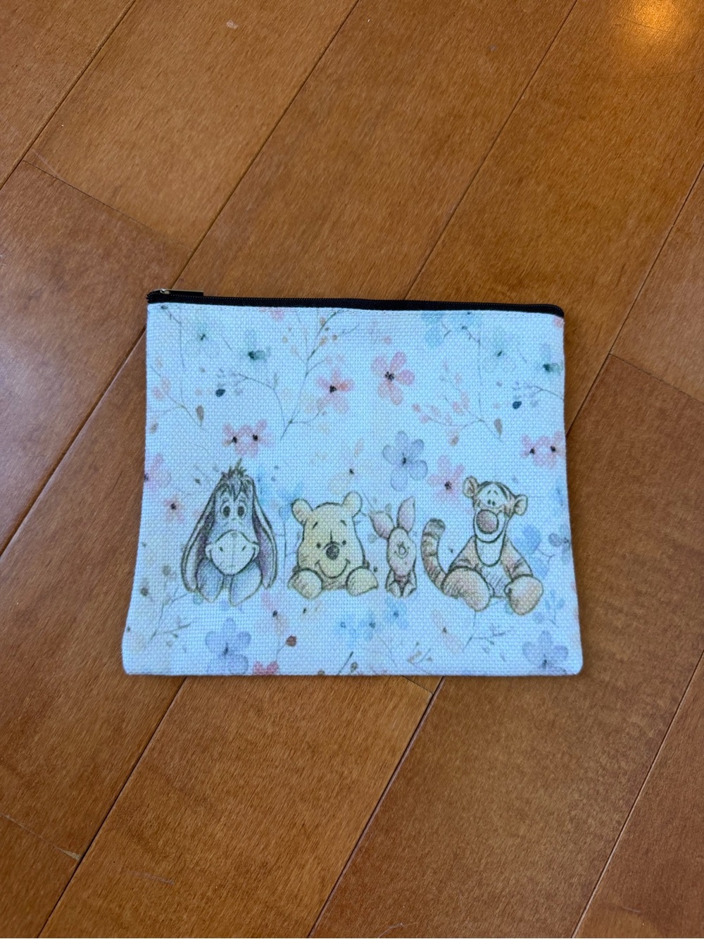 Pastel Blue Winnie the Pooh Floral Cosmetic Pouch